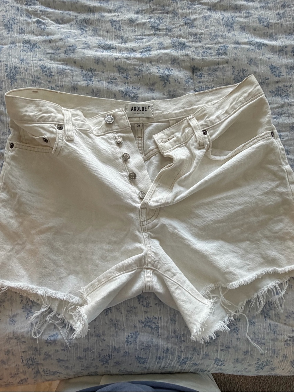 Agolde White High-Rise Raw Hem Jean Shorts